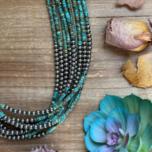 Load image into Gallery viewer, 20” Heishi Turquoise Necklace – 4mm Turquoise & 5mm Sterling Silver Pearls