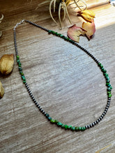 Load image into Gallery viewer, 19” Necklace – Sterling Silver Pearls & Bright Green Nugget Turquoise