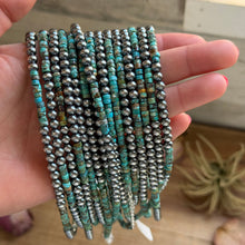 Load image into Gallery viewer, 15” Heishi Turquoise Necklace – 4mm Turquoise & 5mm Sterling Silver Pearls