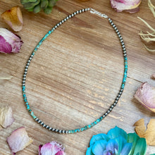 Load image into Gallery viewer, 20” Heishi Turquoise Necklace – 4mm Turquoise & 5mm Sterling Silver Pearls