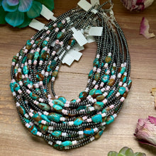 Load image into Gallery viewer, 15” Pink Conch & Turquoise Necklace – Sterling Silver