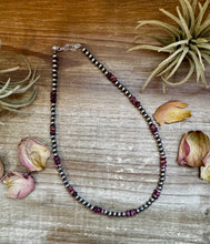 Load image into Gallery viewer, 18-Inch Sterling Silver Pearl Necklace with Deep Purple Spiny Oyster – (5mm)