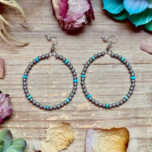 Load image into Gallery viewer, Silver Plated & Blue Variscite Turquoise Hoop Earrings – 4mm Beads