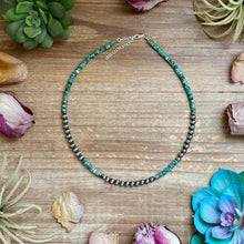 Load image into Gallery viewer, 15” Heishi Turquoise Necklace – 4mm Turquoise & 5mm Sterling Silver Pearls