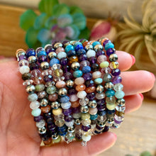 Load image into Gallery viewer, 6.25” Mixed Gemstone Bracelet – 6mm Sterling Silver Pearls
