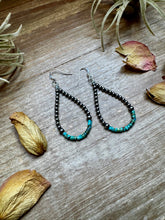 Load image into Gallery viewer, Teardrop Earrings – Sterling Silver Pearl & Blue Turquoise Heishi