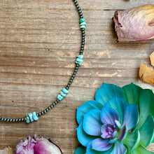 Load image into Gallery viewer, 16.5” Sky Blue Lone Mountain Turquoise Nugget Necklace – 3mm Sterling Silver Pearls