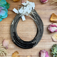 Load image into Gallery viewer, 14” Black Onyx Heishi Necklace – Sterling Silver Pearls & Saucers
