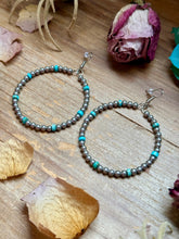 Load image into Gallery viewer, Silver Plated & Blue Variscite Turquoise Hoop Earrings – 4mm Beads