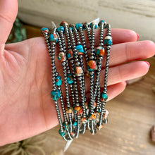 Load image into Gallery viewer, Kids necklace - 13” Turquoise & Spiny Oyster Necklace – 3–4mm Sterling Silver Pearls