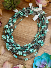 Load image into Gallery viewer, 16.5” Sky Blue Lone Mountain Turquoise Nugget Necklace – 3mm Sterling Silver Pearls