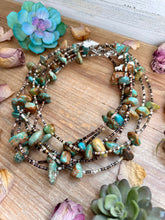 Load image into Gallery viewer, 22” Chunky Turquoise & Dark Brown Shell Heishi Necklace