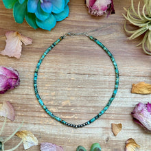 Load image into Gallery viewer, African Turquoise Heishi & Sterling Silver Pearl Necklace