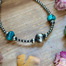 Load image into Gallery viewer, 15” Turquoise Rondelle Necklace – Sterling Silver Pearls
