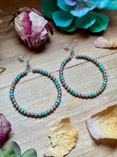 Load image into Gallery viewer, Silver Plated & Blue Variscite Turquoise Hoop Earrings – 4mm Beads