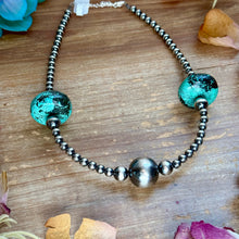 Load image into Gallery viewer, 16” Turquoise Rondelle Necklace – Sterling Silver Pearls