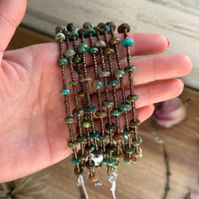 Load image into Gallery viewer, 14” Bronze Seed Bead Necklace with Real Turquoise rondelle