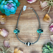Load image into Gallery viewer, 16” Turquoise Rondelle Necklace – Sterling Silver Pearls