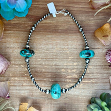 Load image into Gallery viewer, 16” Turquoise Rondelle Necklace – Sterling Silver Pearls