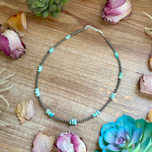 Load image into Gallery viewer, 16.5” Sky Blue Lone Mountain Turquoise Nugget Necklace – 3mm Sterling Silver Pearls