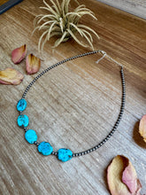 Load image into Gallery viewer, 15-Inch Flat Blue Turquoise & Sterling Silver Pearl Choker
