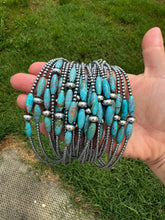 Load image into Gallery viewer, 15-Inch Sterling Silver Pearl & Blue Turquoise Torpedo Choker