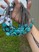 Load image into Gallery viewer, 15-Inch Flat Blue Turquoise & Sterling Silver Pearl Choker