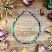 Load image into Gallery viewer, Sterling Silver & Turquoise Heishi Necklace – 16.5” – 6 mm Sterling Pearls