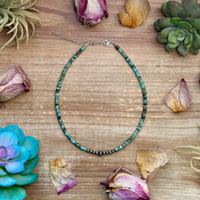 Load image into Gallery viewer, African Turquoise Heishi & Sterling Silver Pearl Necklace