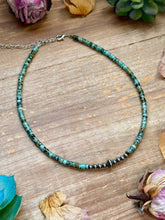 Load image into Gallery viewer, African Turquoise Heishi & Sterling Silver Pearl Necklace
