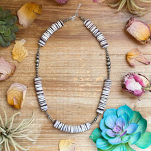 Load image into Gallery viewer, 19.5” Wampum Shell Necklace – 3–8mm Sterling Silver Pearls