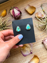 Load image into Gallery viewer, Sterling Silver Sonoran Mountain Turquoise Stud Earrings – Handmade by Artist Jason Ogg