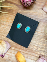 Load image into Gallery viewer, Sterling Silver Sonoran Mountain Turquoise Stud Earrings – Handmade by Artist Jason Ogg