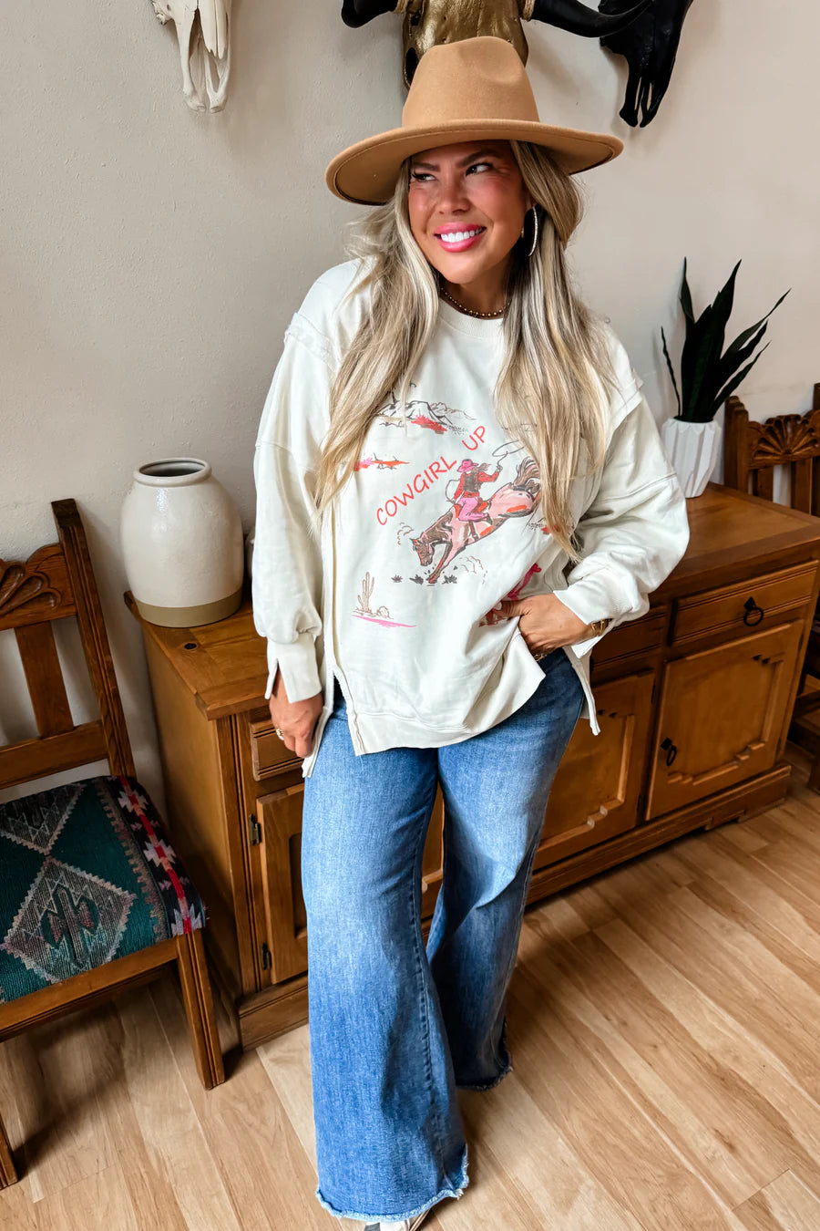 PREORDER- RANCH GIRL CLASSIC CREW PULLOVER COWGIRL UP