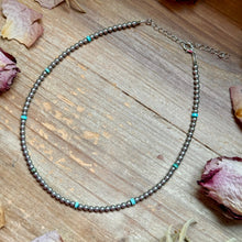 Load image into Gallery viewer, 15” Variscite Turquoise Heishi Necklace –  4mm Silver Plated beads

