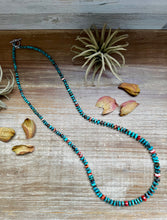 Load image into Gallery viewer, 26” Dark Blue Rondelle Turquoise &amp; Spiny Oyster Necklace
