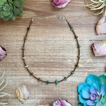 Load image into Gallery viewer, 14” Bronze Seed Bead Necklace with Real Turquoise rondelle
