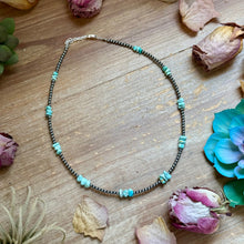 Load image into Gallery viewer, 16.5” Sky Blue Lone Mountain Turquoise Nugget Necklace – 3mm Sterling Silver Pearls

