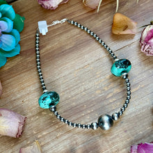 Load image into Gallery viewer, 16” Turquoise Rondelle Necklace – Sterling Silver Pearls
