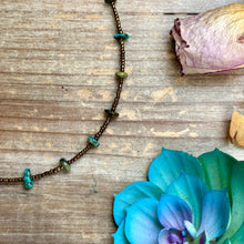 Load image into Gallery viewer, 14” Bronze Seed Bead Necklace with Real Turquoise rondelle
