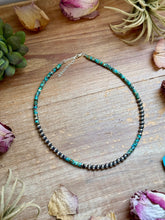 Load image into Gallery viewer, 15” Heishi Turquoise Necklace – 4mm Turquoise &amp; 5mm Sterling Silver Pearls
