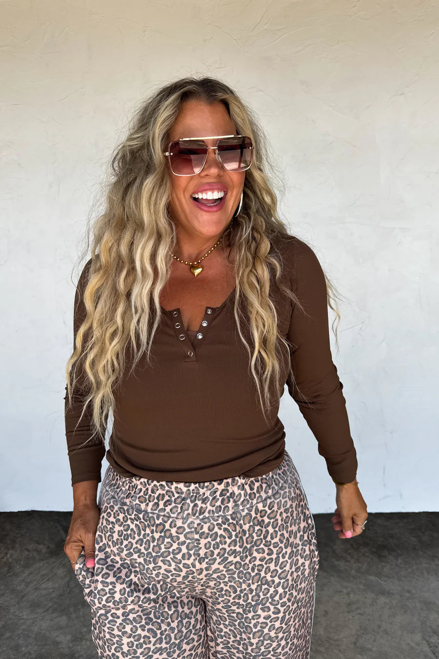 PREORDER- FALL BROOKLYN SNAP HENLEY TOP BROWN
