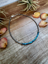 Load image into Gallery viewer, Lapis &amp; Turquoise Heishi Choker – 14" Sterling Silver Beads
