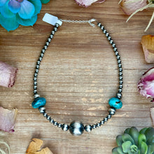 Load image into Gallery viewer, 15” Turquoise Rondelle Necklace – Sterling Silver Pearls
