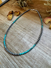 Load image into Gallery viewer, Sterling Silver Pearl &amp; Heishi Turquoise Necklace – 19"
