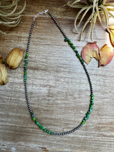 Load image into Gallery viewer, 19” Necklace – Sterling Silver Pearls &amp; Bright Green Nugget Turquoise
