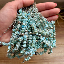 Load image into Gallery viewer, 16” Larimar Chip Necklace – Sterling Silver &amp; Paperclip Chain
