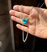 Load image into Gallery viewer, 3-Stone Small Cluster Necklace – Kingman Turquoise – 17.5"
