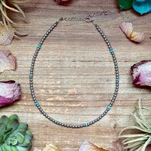 Load image into Gallery viewer, 15” Variscite Turquoise Heishi Necklace –  4mm Silver Plated beads
