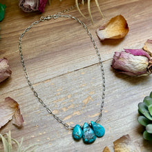 Load image into Gallery viewer, 15” Turquoise Teardrop Chain Necklace – Silver Plated Paperclip
